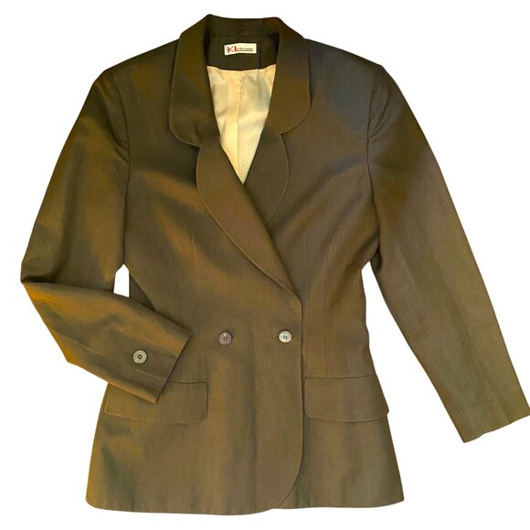 Vintage KL by Carl Lagerfeld 80s linen and wool blazer jacket, olive,, rare - Picture 14 of 16
